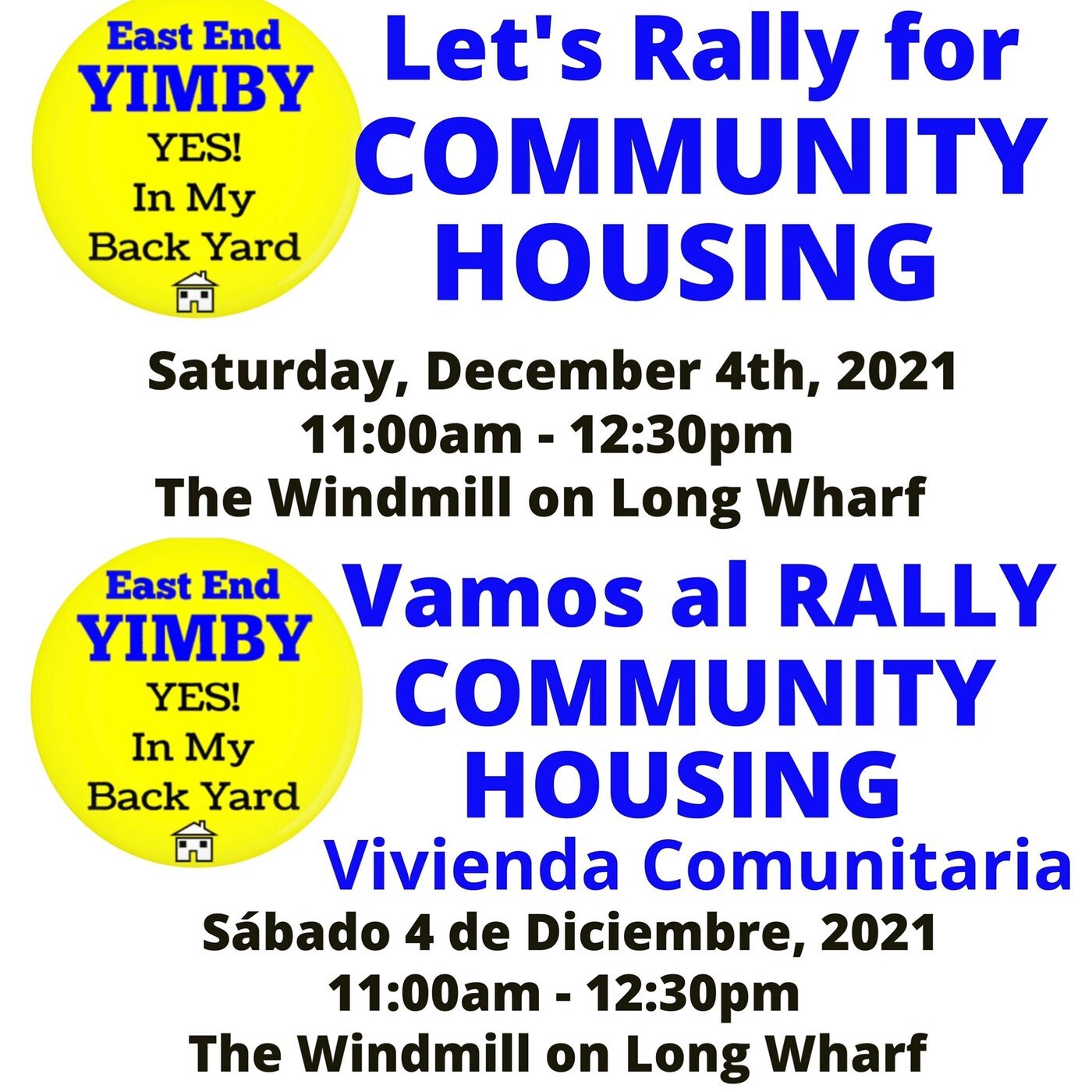 Bilingual Community Housing rally flyer