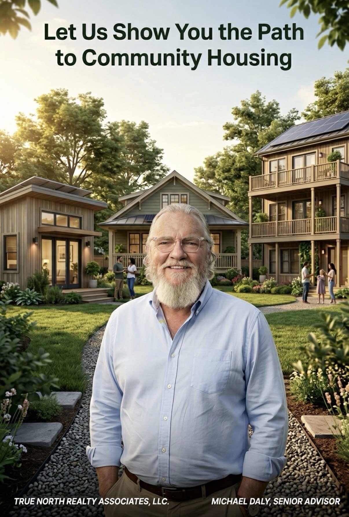 Michael Daly, Senior Advisor at True North Realty Associates, standing in front of new community housing